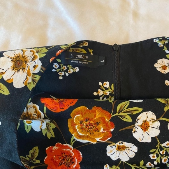Chicanary-Black and Floral-Vintage Inspired Dress Fit and Flare Size Large - Picture 9 of 9